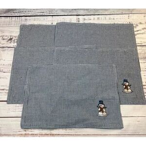 5 Snowman Placemats Christmas Holiday Blue White‎ Plaid Checkered Embroidered